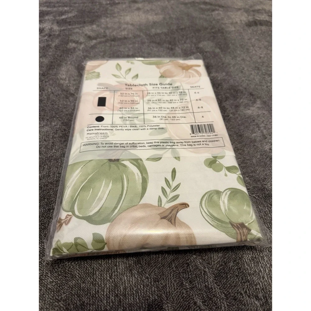 Hello Fall Mainstream PEVA Tablecloth 52x70 Pumpkin Fall Halloween Rectangular